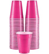 Amcrate Disposable Plastic Cups, Bright Pink Colored Plastic Cups, 18-Ounce Plastic Party Cups, S...