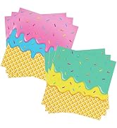 50 Count Ice Cream Cone Paper Napkins – 25 Pink and 25 Green, Disposable Dessert Napkins with Spr...