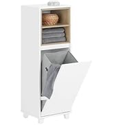 SoBuy Tilt Out Laundry Hamper Cabinet – Slim Laundry Storage Unit with Removable Basket, Freestan...