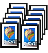 FIXSMITH 5x7 Picture Frame Set of 10, Black Photo Frames Bulk with HD Plexiglass, Display Picture...
