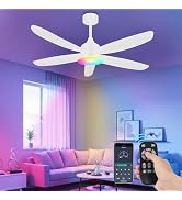 OUTON Ceiling Fan with Light, 42" White RGB Ceiling Fans with 6 Reversible Speeds, 3000-6500K Ste...