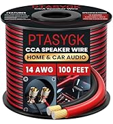 PTASYGK 14 AWG Speaker Wire 100 Feet - 2 Conductor CCA Clear Audio Cable for Home Theater & Car S...