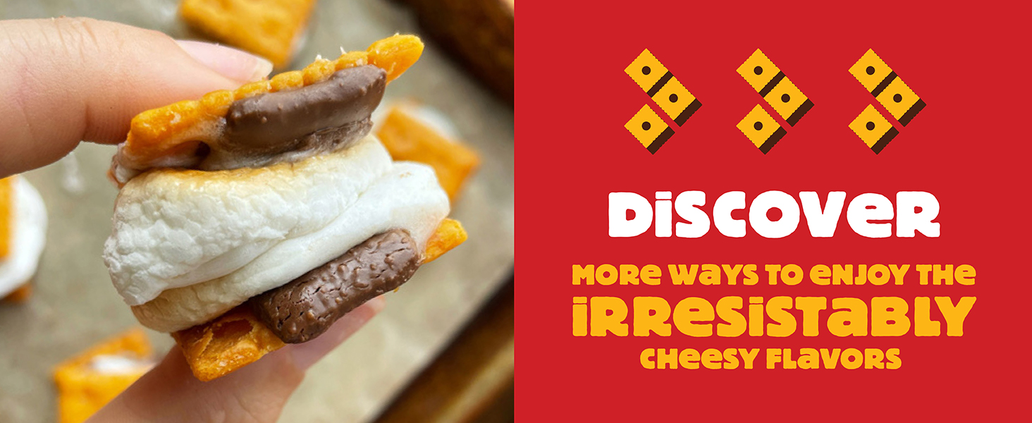Close up of a S'more treat made with Cheez-It crackers, Discover more ways to enjoy
