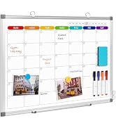DOLLAR BOSS Colorful Whiteboard Calendar for Wall, 24'' x 18'' Magnetic Monthly Dry Erase Board w...
