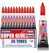 3 Gram (Pack of 12) Single Use Super Glue Liquid, Super Fast, Thin & Strong Adhesive Superglue, C...