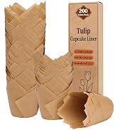 KORCCI 200pcs Tulip Cupcake Liners,Greaseproof & Sturdy Muffin Liners, Unbleached Parchment Bakin...