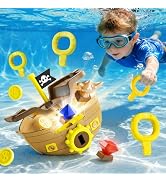 Funscape Kids Pool Diving Toy, Treasure Pirate Ship Diving Pool Game Water Play W/ Key Coin Gem, ...