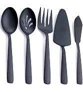 FULLYWARE Stainless Steel Large Serving Set, Matte Black - 5-Piece Set Includes Spoon, Slotted Sp...
