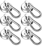 DIYMAG 70LBS Magnetic Hooks,6 Pack Heavy Duty Neodymium Magnetics with Swivel Carabiner Hook,Grea...