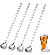 4-Pack Silver coffee spoons, 9.4-inch long handle 304 stainless steel, suitable for lattes, iced ...