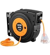 VEVOR Retractable Extension Cord Reel, 45 FT, Heavy Duty 12AWG/3C SJTOW Power Cord, with Lighted ...