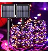 YAOZHOU Halloween Outdoor Decor Solar String Lights, Purple Orange IP67 Waterproof 2 Pack Total 2...