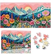 Ginfonr 1000 Piece Jigsaw Puzzles for Adults -«Sunlit Mountain Blooms»Irregular Shaped Pieces for...