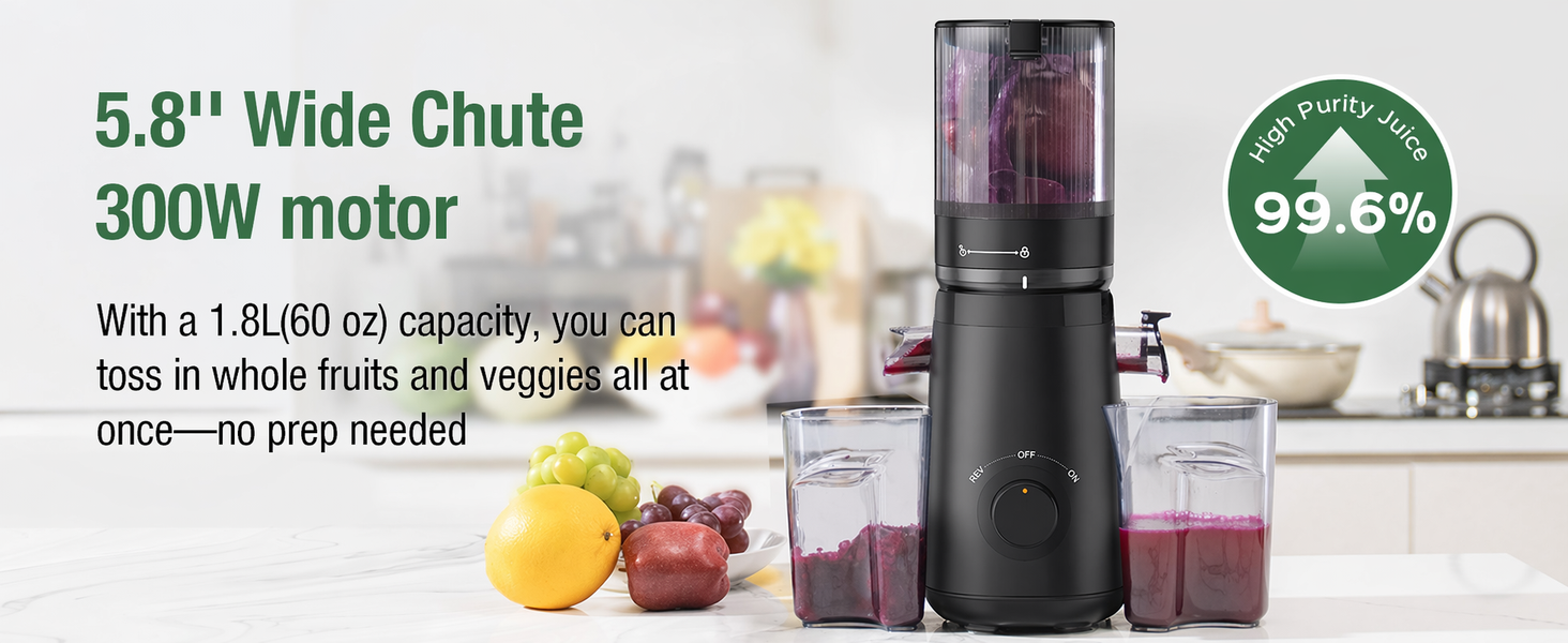 TUUMIIST Cold Press Juicer with 5.8" Extra Large Feed Chute Fit Whole Fruits & Vegetables