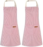 XLSXEXCL 2 Pack Stripes Kids Apron, Kids Cooking Aprons with 2 Pockets, Cute Aprons for Cooking f...