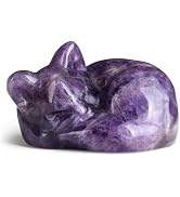 YATOJUZI 2" Cat Decors Statue Amethyst Crystal Sleeping Cat Decor Hand Carved Cute Cat Figurines ...