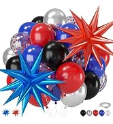Red Blue Black Balloons, 12 Inch Royal Blue Red Black Metallic Silver Confetti Balloons with Star...