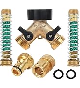 Brass Hose Splitter 2 Way, 3/4" Heavy Duty Garden Hose Splitter, Water Hose Splitter with 2Pc Hos...