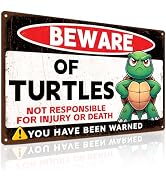 Piemow Beware of Turtles Metal Sign Funny Gifts for Turtle Lovers Pet Turtle Tank Aquarium Access...