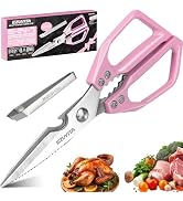 EZUVITA 5-in-1 Multifunctional Heavy-Duty Korean Kitchen Scissors with Tweezer, Pink All Purpose ...