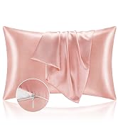 BEDELITE Satin Pillowcase with Zipper 2 Pack, Coral Pillow Cases Standard Size, Super Soft and Co...