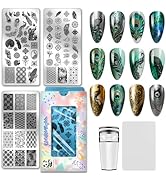 PH PandaHall 3pcs Peacock Nail Stamping Plates Chinese Pattern Nail Art Plates Cloud Geometric Na...