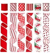 KINGLAKE Christmas Ribbon Wired 2.5" Red and White Christmas Tree Ribbon 30 Yards Red White Xmas ...