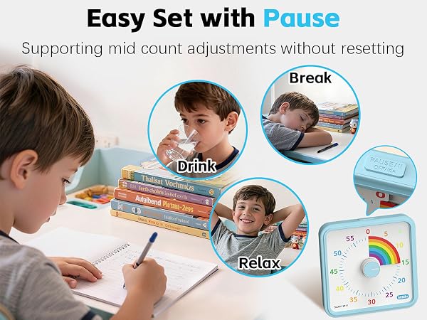 Large visual timer for studying wih pause function