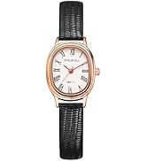 JewelryWe Leather Watch for Women: Oval Dial with Roman Numerals Analog Quartz Wristwatch Small C...