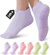 Veymitour 6 Pairs Pilates Socks for Women, Grip Yoga Crew Socks, Non Slip Grippy for Barre, Balle...