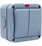 NineLeaf IP66 Waterproof Outdoor Light Switch, 2 Gang 2 Way Wall Switch, Exterior Exterior Electr...