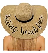 Floppy Beach Hats for Women Straw Sun Hat Foldable Wide Brim Embroidered Roll up for Summer Honey...