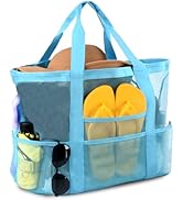 CaCTOUR Mesh Beach Bag,Large Beach Bags for Women with 8 Pockets,Packable Tote Bag for Beach Crui...