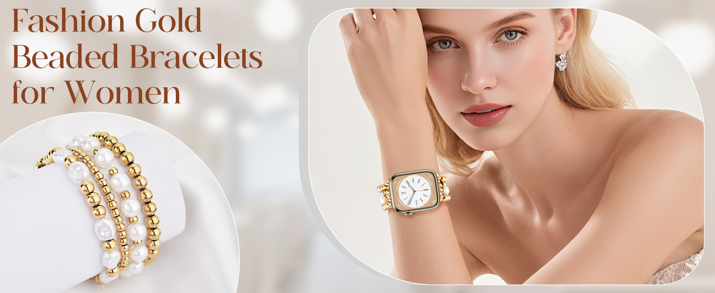 Gold Beaded Bracelets Compatible for Apple Watch Bands