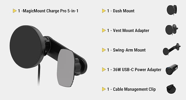 Wireless charger for car kit USB C car charger dash base vent adapter swing arm and cable clip