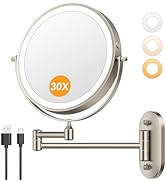 Auxmir 1X/30X Wall Mounted Lighted Makeup Mirror, 8" 3200 mAh Rechargeable Double-Sided Magnifyin...