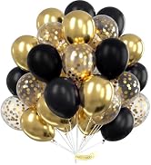 PartyWoo Gold and Black Balloons 100pcs 12 Inch Black and Gold Metallic Balloons for Birthday Wed...