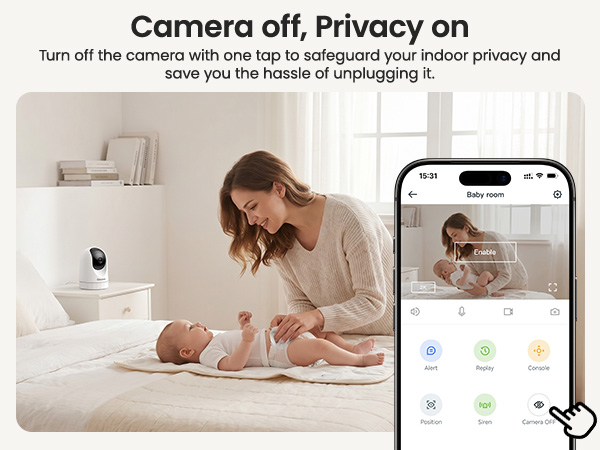Turn off the indoor camera with one tap button to protect your privacy easily