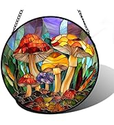 DASTOLL Stained Glass Window Hanging, Jungle Mushrooms Sun Catchers Diamond Glass Panel Hangings ...