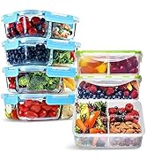 FIT Strong & Healthy 2 & 3 Compartment Glass Meal Prep Containers Glass Bento Box (4 Pack, 32 oz)...