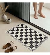 MatEssenz Checkered Bath Mat 20"x30", Black and White Waffle Weave Bathroom Rug with Tassels, Non...
