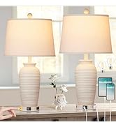 CINSARY 25" Farmhouse Jar Table Lamps Set of 2, 3 Way Touch Control Rustic Bedside Lamps with USB...
