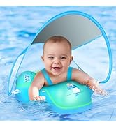 Baby Pool Float with Canopy UPF50+ Sun Protection, no flip Over Inflatable Baby Float for Baby 3-...