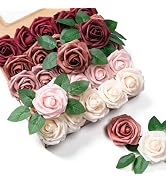 Aegero Artificial Flowers 25pcs Foam Fake Roses with Stems for DIY Wedding Bouquets Bridal Shower...