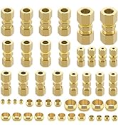 Taiidaues 46pcs Brass Compression Tube Pipe Fittings Assortment Kit, 1/8" 3/16" 1/4" 5/16" 3/8" 1...