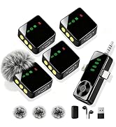 Ominoral Professional Wireless Mini Microphone for iPhone/Android/Cameras, 4-Pack Lavalier Lapel ...