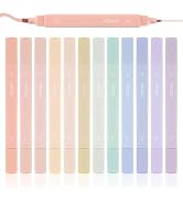 YISAN Pastel Highlighter Pens,Double Tip 12 Colors Bible Highlighter Markers no bleed,70924