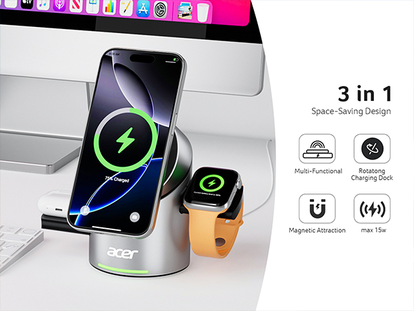 3 in 1 charging station apple iphone charging station charger wireless charging magsafe charger