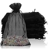 100PCS Organza Bags, 4x6 inch Small Mesh Bags Drawstring, Black Sheer Organza Bags, Party Favor B...