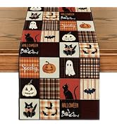 Artoid Mode 210 GSM Halloween Table Runner Home Party Decor 13x72 Inch | Black Cat Bat Pumpkin Sp...